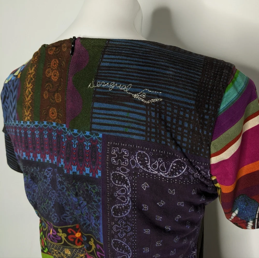 Desigual colorful patchwork pattern short sleeve dress L - Picture 5 of 9